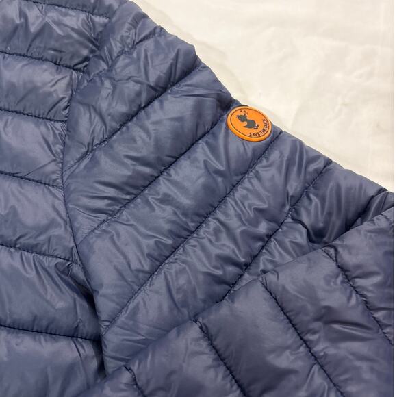 Save The Duck Women Large Neha Cropped Puffer Jacket Blue Ultra Lightweight Coat - Picture 5 of 12